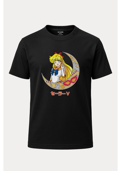Sailor Moon Ay Savaşçısı Baskılı Loose Fit Bisiklet Yaka Unisex Tişört Anime Manga