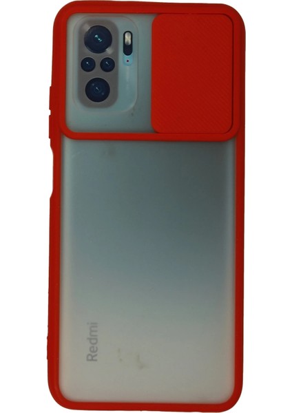 Xiaomi Redmi Note 10 Kılıf Palm Buzlu Kamera Sürgülü Silikon - Kırmızı Dpmah