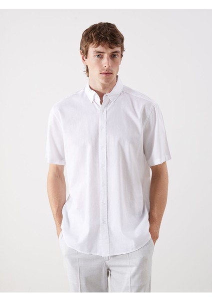 Yeni Sezon Regular Fit Kisa Kollu Keten Karisimli Erkek Gomlek - S5ED23Z8
