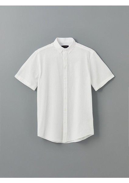 Yeni Sezon Regular Fit Kisa Kollu Keten Karisimli Erkek Gomlek - S5ED23Z8 indirimleri