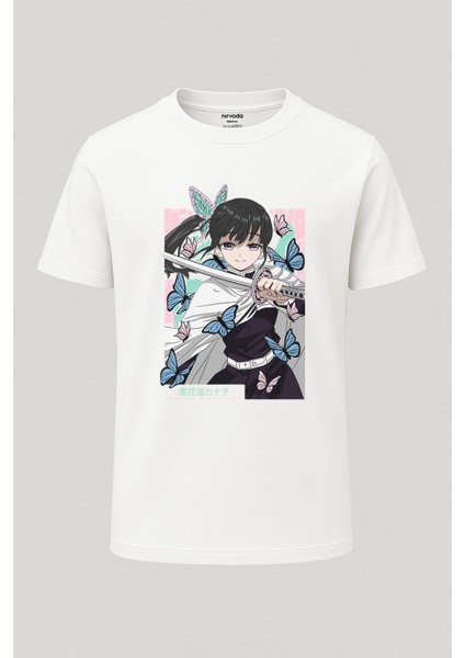 Kanao Tsuyuri Demon Slayer Baskılı Loose Fit Bisiklet Yaka Unisex Tişört Anime Manga