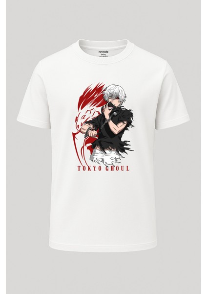 Ken Kanaki Tokyo Ghoul Baskılı Loose Fit Bisiklet Yaka Unisex Tişört Anime Manga