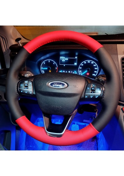Dikişli Direksiyon Kılıfı Siyah Deri Kırmızı Deri Siyah Dikişli F.ord Transit 2020 Kasa Için