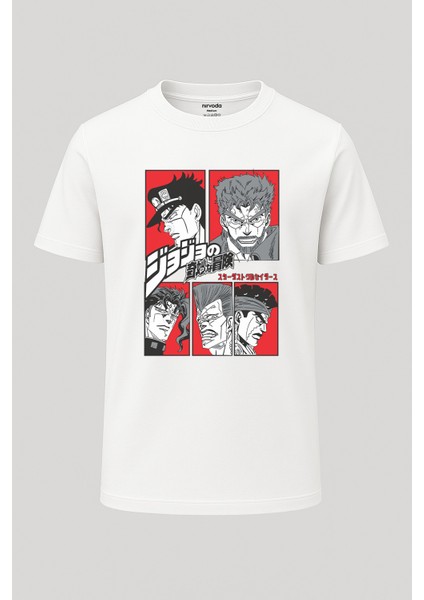 Jojos Bizarre Adventure Baskılı Loose Fit Bisiklet Yaka Unisex Tişört Anime Manga