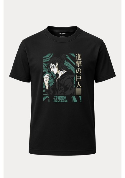Joichiro Shokugeki No Soma Baskılı Loose Fit Bisiklet Yaka Unisex Tişört Anime Manga Siyah