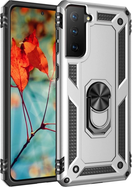 Samsung Galaxy S21 Plus Kılıf Sofya Yüzüklü Silikon Kapak - Gümüş Dpmah