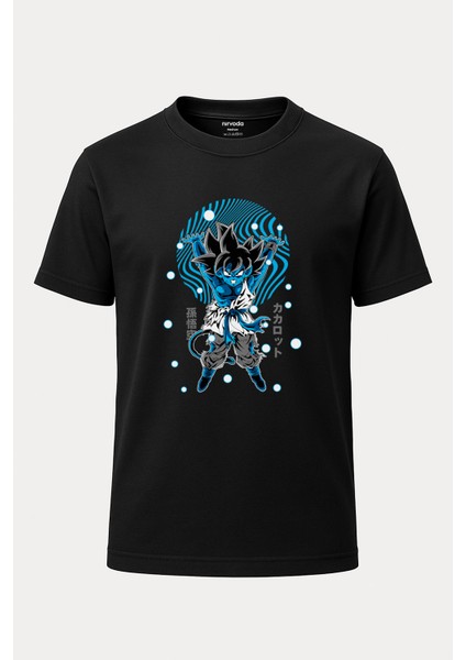 Goku Mavi Tasarım Dragon Ball Baskılı Loose Fit Bisiklet Yaka Unisex Tişört Anime Manga