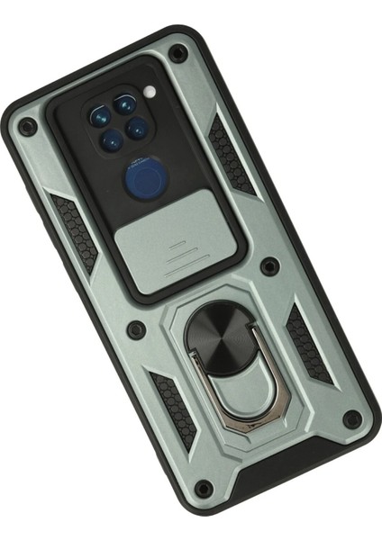 Xiaomi Redmi Note 9 Kılıf Pars Lens Yüzüklü Silikon - Yeşil Dpmah