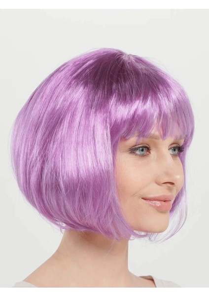 Rose Pembe Renk Düz Kesim Küt Parti Peruğu Kısa Takma Saç modelleri