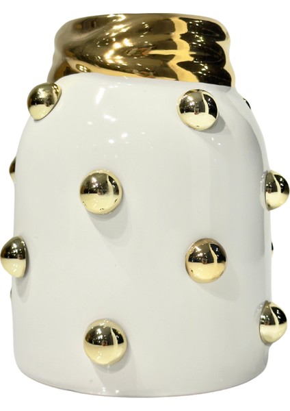 Gold Benekli Mini Seramik Vazo