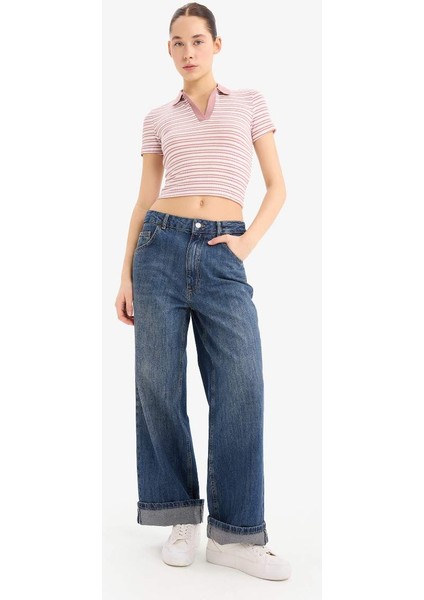 Yeni Sezon Fitted Polo Yaka Çizgili Fitilli Kaşkorse Kısa Kollu Tişört fiyatları