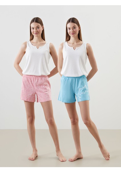 Yeni Sezon Beli Lastikli Baskili Kadin Sort Pijama Alti 2'li - S5CC85Z8