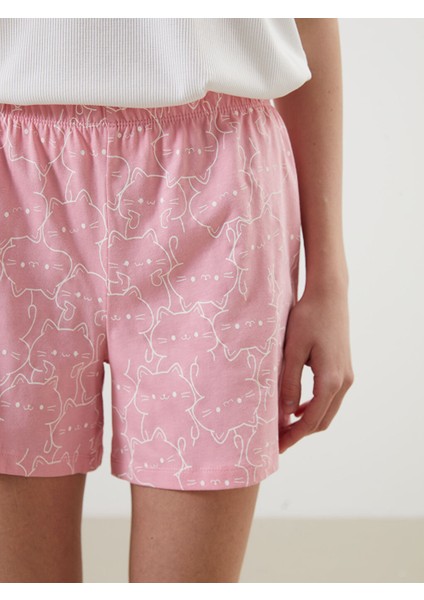 Yeni Sezon Beli Lastikli Baskili Kadin Sort Pijama Alti 2'li - S5CC85Z8