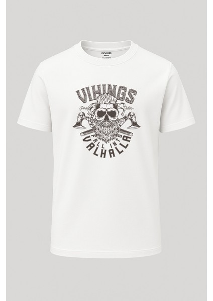 Viking Valhalla Kurukafa Baskılı Loose Fit Bisiklet Yaka Unisex Tişört
