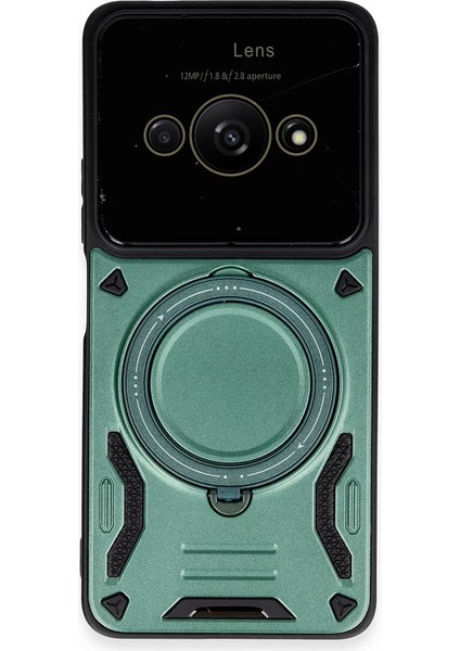 Xiaomi Poco C61 Kılıf Joy Lens Standlı Kapak - Koyu Yeşil Dpmah