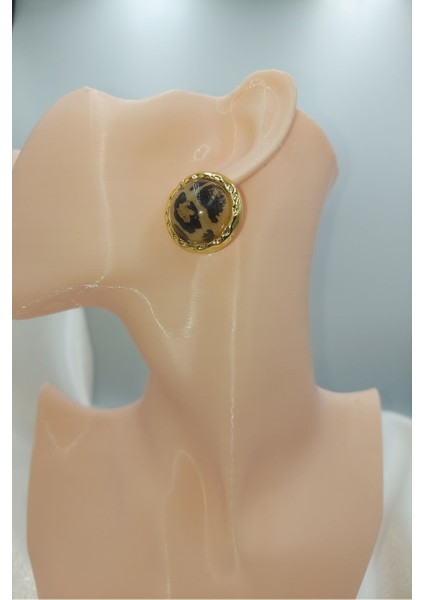 Leopar Gümüş Iğne Küpe
