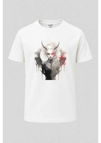 Melek Şeytan Baskılı Loose Fit Bisiklet Yaka Unisex Tişört