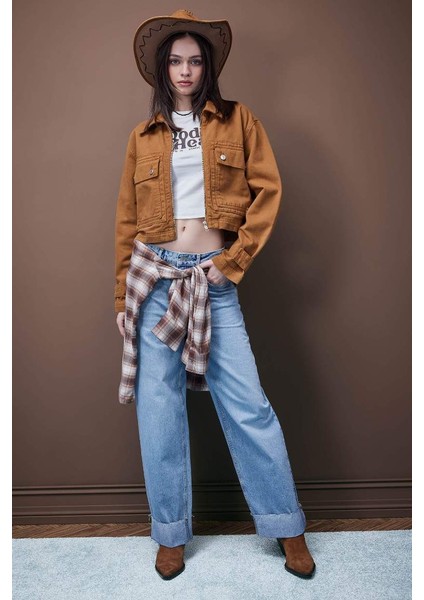 Yeni Sezon Coool Crop Dik Yaka Fermuarlı Cepli Gabardin Ceket fiyatları