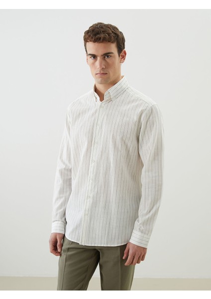 Yeni Sezon Slim Fit Uzun Kollu Cizgili Poplin Erkek Gomlek - S5G259Z8