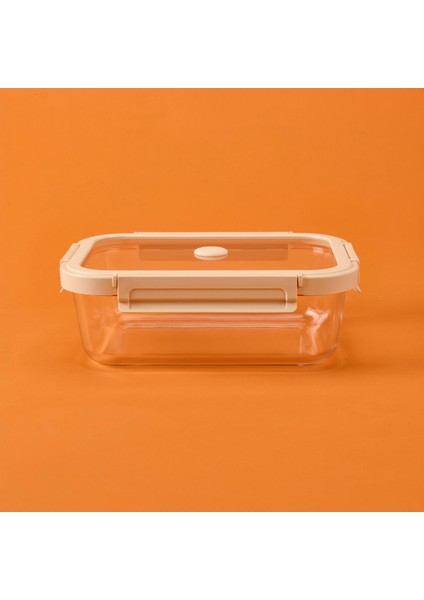 Kilitli Cam Saklama Kabı - Gri / Bej - 1520 ml