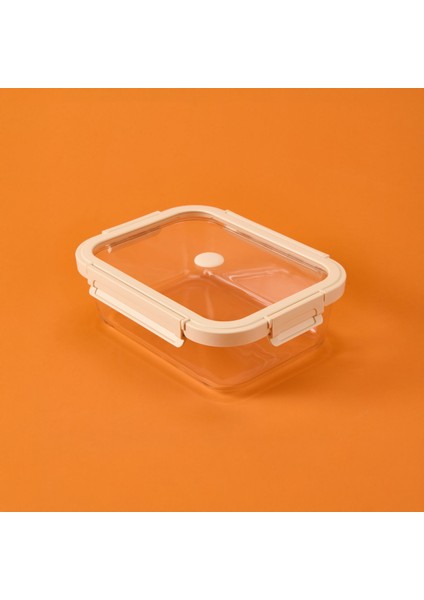 Kilitli Cam Saklama Kabı - Gri / Bej - 1520 ml