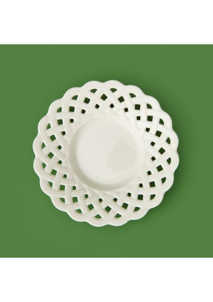 Dantel Motifli Porselen Çay Tabağı - Beyaz