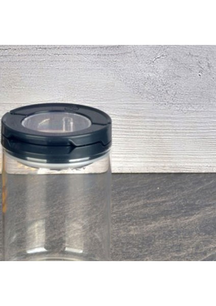Vakumlu Cam Kavanoz - Şeffaf / Siyah - 400 ml