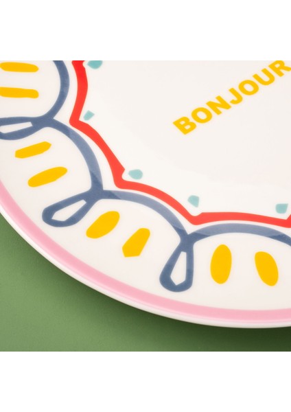 Bonjour Servis Tabağı - Renkli - 25 cm
