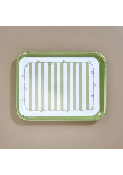 Blad Tepsi - Yeşil / Beyaz - 27X21 cm