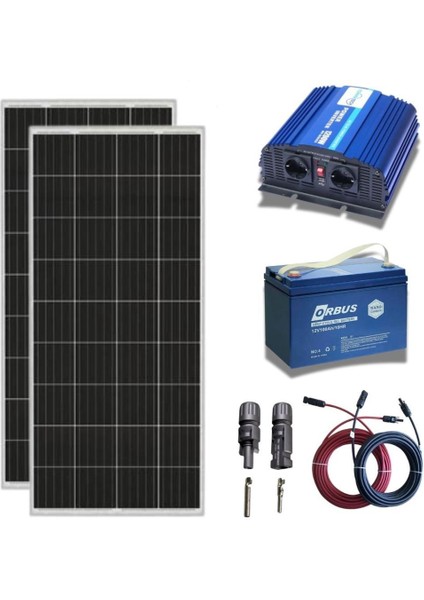 Güneş Enerjisi Tv+Aydınlatma Paketi – 1200W Modifiye Inverter + 2x 220W Güneş Paneli +1x 12V 100AH Jel Akü