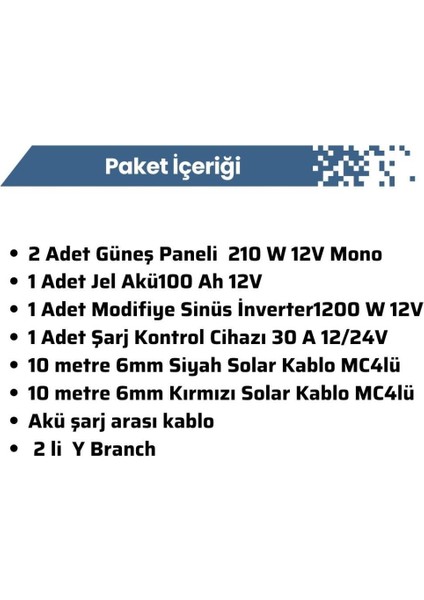Güneş Enerjisi Tv+Aydınlatma Paketi – 1200W Modifiye Inverter + 2x 220W Güneş Paneli +1x 12V 100AH Jel Akü indirimleri