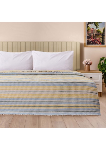 Radiant Çift Kişilik Pike - Ekru / Mavi - 200X230 cm