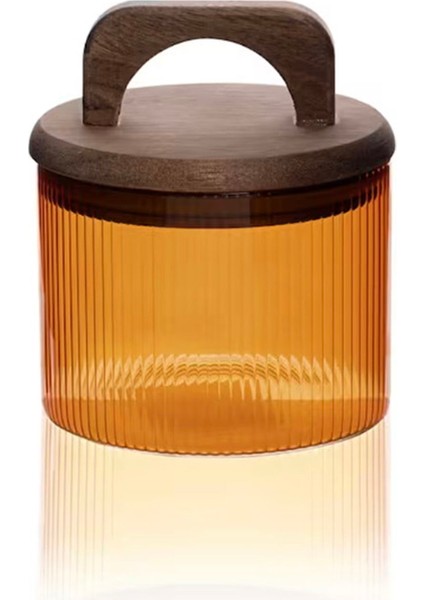 Mia Akasya Kulplu Cam Kavanoz - Amber - 350 ml