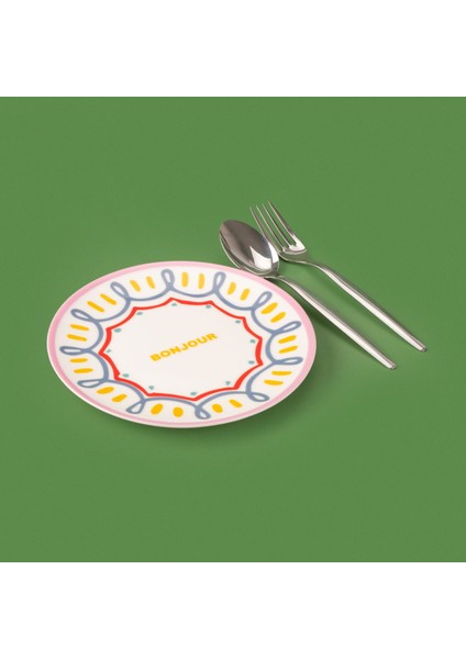 Bonjour Tatlı Tabağı - Renkli - 19 cm