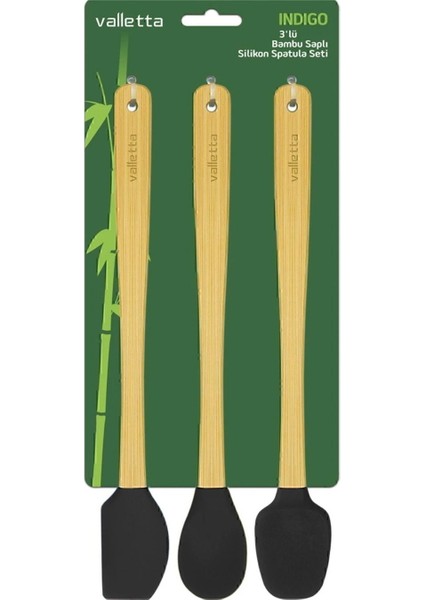 Indigo 3'lü Spatula Seti - Siyah - 26 cm modelleri
