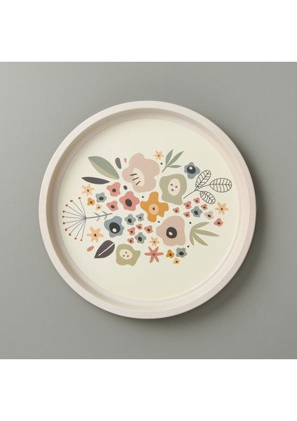 Çiçekli Metal Tepsi - Renkli - 35X35 cm