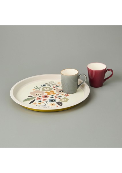 Çiçekli Metal Tepsi - Renkli - 35X35 cm