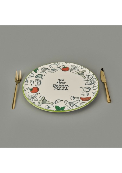 Gourmet The Most Delicious Pizza Tabağı - Krem / Siyah - 30 cm