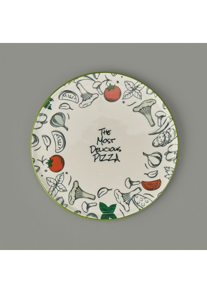 Gourmet The Most Delicious Pizza Tabağı - Krem / Siyah - 30 cm