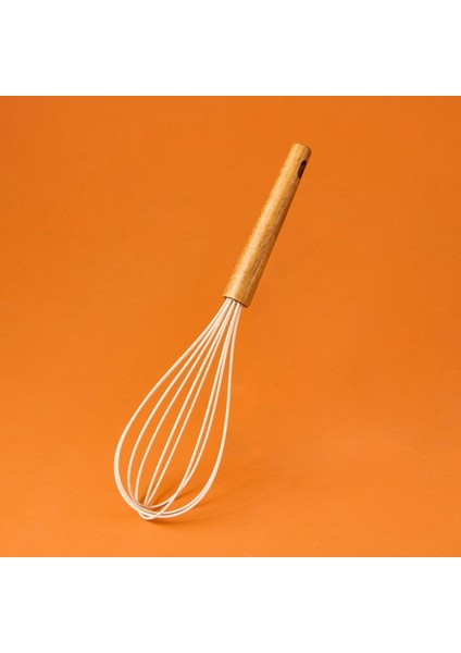 Ahşap Saplı Silikon Çırpıcı - Krem / Kahverengi - 24 cm