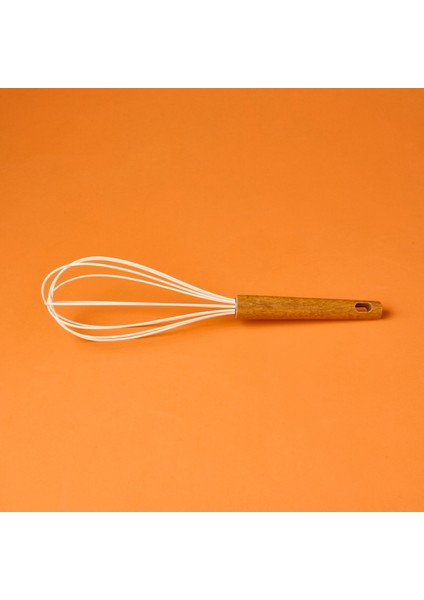 Ahşap Saplı Silikon Çırpıcı - Krem / Kahverengi - 24 cm