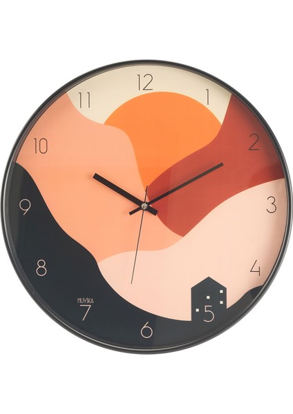 Gün Batımı Camlı Duvar Saati - Renkli - 42 cm