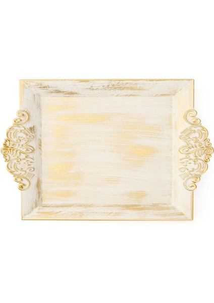 Home Barok Eskitme Tepsi - Beyaz - 26X39 cm