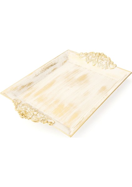Home Barok Eskitme Tepsi - Beyaz - 26X39 cm