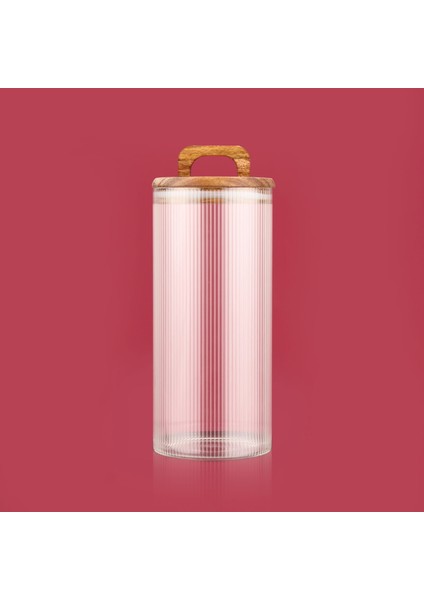 Akasya Kapaklı Cam Erzak Kabı - Kahverengi / Şeffaf - 1500 ml