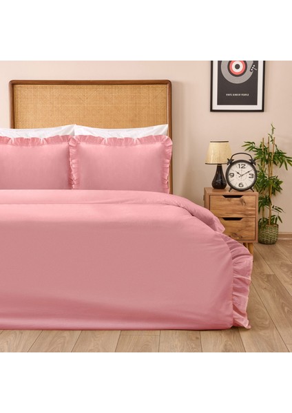 Fırfırlı Çift Kişilik Nevresim Takımı - Pembe