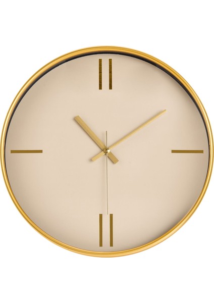 Dekoratif Krem Kadran Çizgi Rakam Duvar Saati - Altın - 29 cm