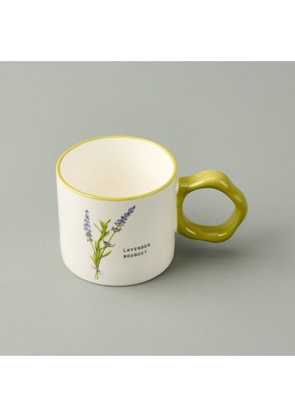 Çiçek Desenli Kupa - Beyaz / Yeşil - 310 ml