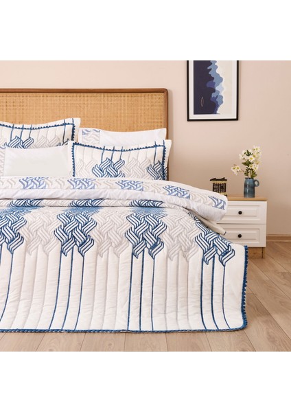 Store Ruby Çift Kişilik 7 Parça Yatak Örtüsü Seti - Krem / Gri