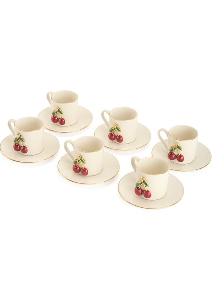 Kahve 6'lı Kahve Fincan Takımı - Beyaz / Kırmızı - 90 ml